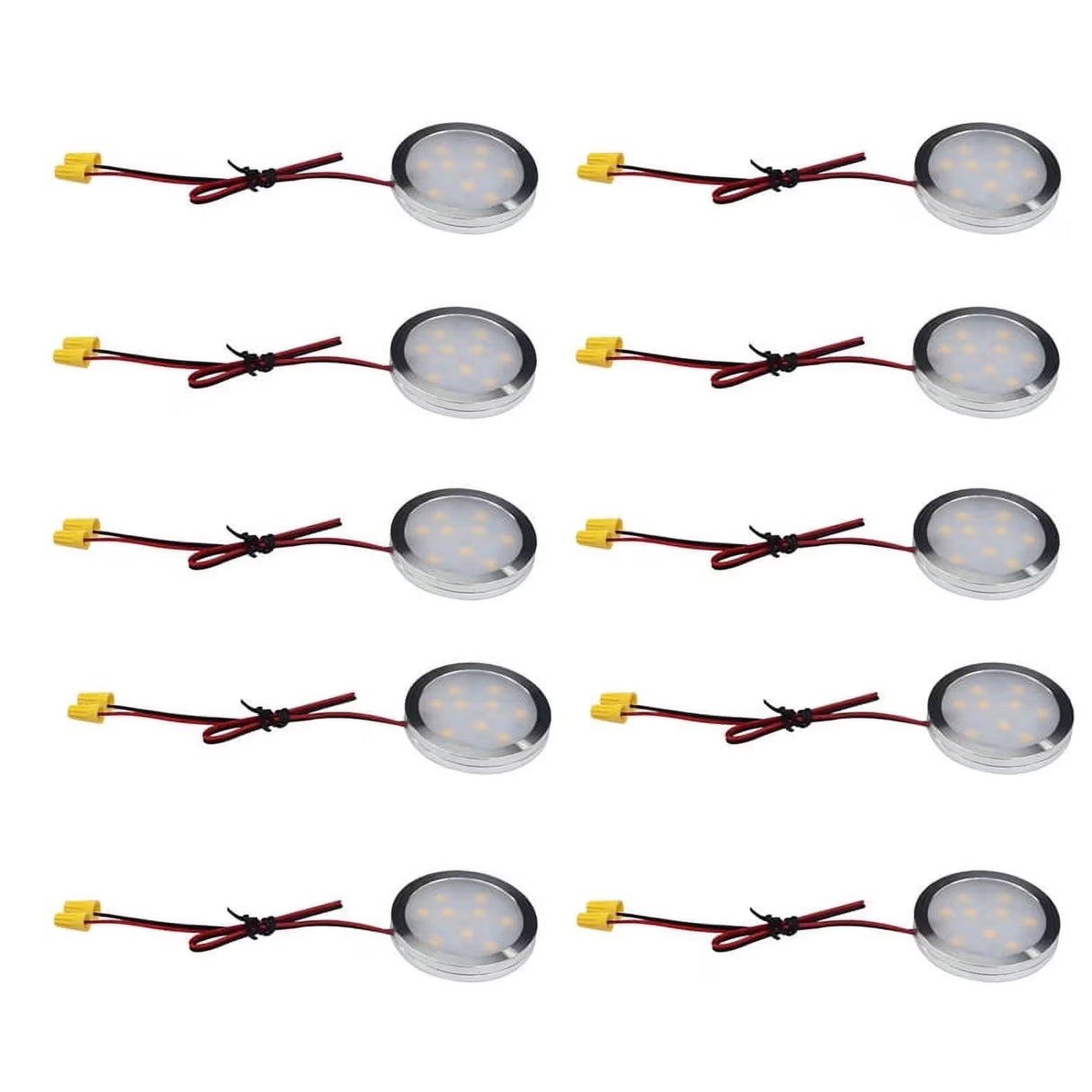 Under Cabinet LED Puck Lights, Slim Aluminum Round Flat LED Lights 2W 12V DC Hardwired 30cm Wire, Warm White 2700K, Ideal for Kitchen Counter, Closet, RV Camper & Marine Boat Interior Lighting (10 Pack)