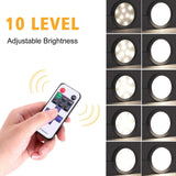 Dimmable LED Under Cabinet Lighting, Counter Showcase Kitchen Lighting Fixtures with 12V Plug in adapter and Dimmable Wireless Remote Control, 4 Ultra Slim Puck Lights Kit (Warm White) - Front View