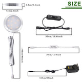 Dimmable LED Under Cabinet Lighting, Counter Showcase Kitchen Lighting Fixtures with 12V Plug in adapter and Dimmable Wireless Remote Control, 4 Ultra Slim Puck Lights Kit (Warm White) - Side View