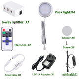 Dimmable LED Under Cabinet Lighting, Counter Showcase Kitchen Lighting Fixtures with 12V Plug in adapter and Dimmable Wireless Remote Control, 4 Ultra Slim Puck Lights Kit (Warm White) - Top-Down View