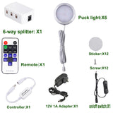 Dimmable LED Under Cabinet Lighting, Counter Showcase Kitchen Lighting Fixtures with 12V Plug in Adapter and Dimmable Wireless Remote Control, 6 Ultra Slim Puck Lights Kit (Daylight White)