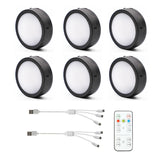 AIBOO Rechargeable Cabinet Lights, 6 Pack Puck Lights, 3 Colour, Remote, Black