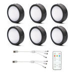 AIBOO rechargeable cabinet puck lights, 6 pack with remote, black
