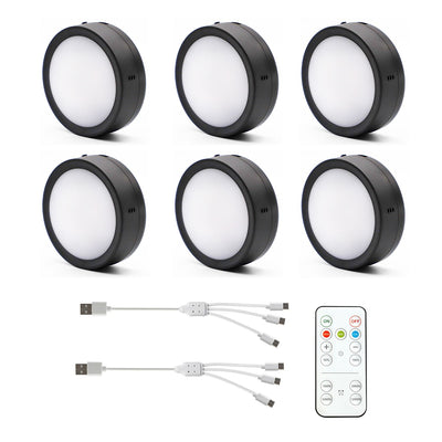 AIBOO Rechargeable Cabinet Lights, 6 Pack Puck Lights, 3 Colour, Remote, Black