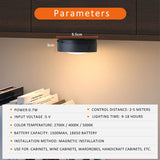 AIBOO Rechargeable Cabinet Lights, 6 Pack Puck Lights, 3 Colour, Remote, Black - Front View