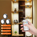 AIBOO Rechargeable Cabinet Lights, 6 Pack Puck Lights, 3 Colour, Remote, Black - Top-Down View
