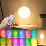 6 Pack RGBW LED Cabinet Lights, Remote Control, Battery Powered - Close-Up Angle