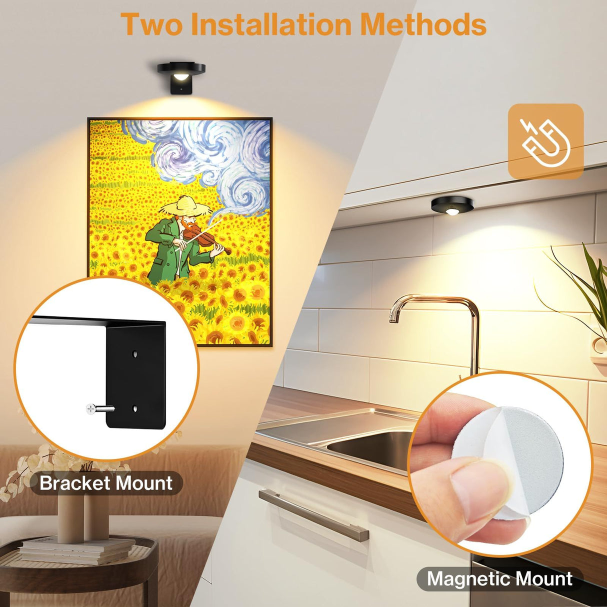 Rechargeable Picture Lights, 6 Pack Black Wireless Art Lights with Remote and Touch Control, 3 Colour Temperatures, Stepless Dimming, Magnetic Wall Lights for Paintings, Photos and Displays