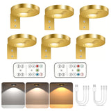 Rechargeable Picture Lights, 6 Pack Gold Wireless Art Lights with Remote and Touch Control, 3 Colour Temperatures, Stepless Dimming, Magnetic Wall Lights for Paintings, Photos and Displays