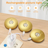 Rechargeable Picture Lights, 6 Pack Gold Wireless Art Lights with Remote and Touch Control, 3 Colour Temperatures, Stepless Dimming, Magnetic Wall Lights for Paintings, Photos and Displays - Top-Down View