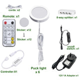 LED Under Cabinet Puck Lights, Color Temperature Changeable Under Counter Lighting，Warm+White Dual Color with Dimmable Controller for Kitchen Shelf Ambiance Accent Lighting (6 Lights) - Side View