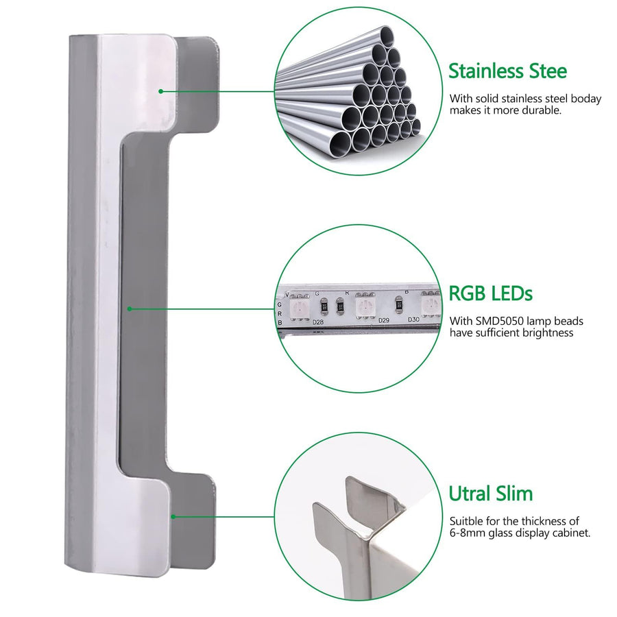 LED Under Cabinet Night Lights Kit for Glass Edge Shelf Back Side Lighting Using Flexible Cable and Clip with RF Remote(4 lights, RGB)