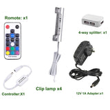 LED Under Cabinet Night Lights Kit for Glass Edge Shelf Back Side Lighting Using Flexible Cable and Clip with RF Remote(4 lights, RGB) - Close-Up Angle