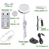 LED Under Cabinet Puck Lights CCT Light Color Temperature Adjustable Warm+White Double Color with Dimmable RF Remote Controller for Kitchen Shelf Ambiance Display Lighting (8 Lights, 24W) - Front View