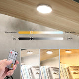 LED Under Cabinet Puck Lights CCT Light Color Temperature Adjustable Warm+White Double Color with Dimmable RF Remote Controller for Kitchen Shelf Ambiance Display Lighting (8 Lights, 24W)