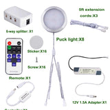 Linkable Under Cabinet LED Lighting 12V Slim Aluminum Dimmable Puck Lights Direct Wired with RF Remote Control for Kitchen Lighting(8pack Daylight White) - Front View