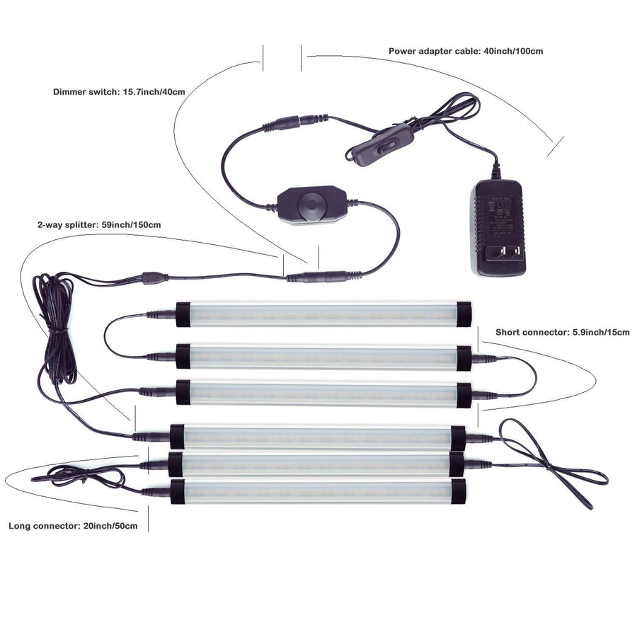 Dimmable Led Under Cabinet Lighting Bar Linkable Kits with Rocker Switch Under Counter Kitchen,Showcase,Shelf Lighting(8 Panel Kits Cold White)