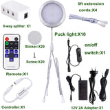 Linkable Under Cabinet LED Lighting 12V Dimmable Puck Lights with Wireless RF Remote Control, Hardwired & AU Wall Plug in for Furniture Cupboard Lighting(10 Lights, Natural White 4000K) - 45-Degree Angle