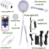 Linkable Under Cabinet LED Lighting 12V Dimmable Puck Lights with Wireless RF Remote Control, Hardwired & AU Wall Plug in for Kitchen Mood Lighting (4000K Natural White, 12 Lights Kit)