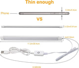 Dimmable LED Under Cabinet Lighting,5V USB Powered Closet Light Bar with Touch Sensor,Plug Under Counter Strip Lights with 3 Color Temperature for Kitchen Cupboard Shelf Bookcase (11.2inch 2PACK) - Front View