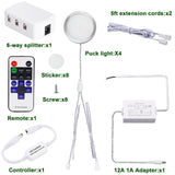 Linkable Under Cabinet LED Lighting 12V Slim Aluminum Dimmable Puck Lights Direct Wired with RF Remote Control for Kitchen Lighting(4pack, Daylight White) - Front View