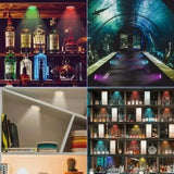 USB Rechangeable RGBW LED Cabinet Light Puck Lights 16Colors Timmer Remote Control 6 Pack - Low Angle