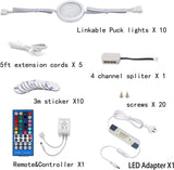 Under Counter LED Light Kit, RGBW Under Cabinet Lighting, 10 Packs Colored Cabinet Lights with Wireless 40-Key IR Dimmable Remote Control (10 Lights) - Side View