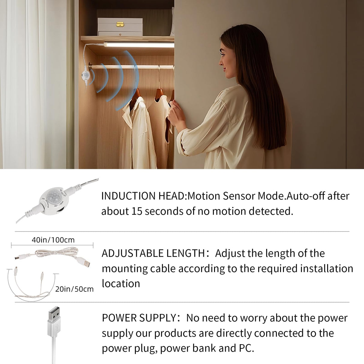 LED Under Cabinet Kitchen Lights for Motion Sensor Light,Dimmable 4000K Under Cupboard Light,Under Counter Light with Automatic Shut Off Timer (Natural White) [Energy Class E]