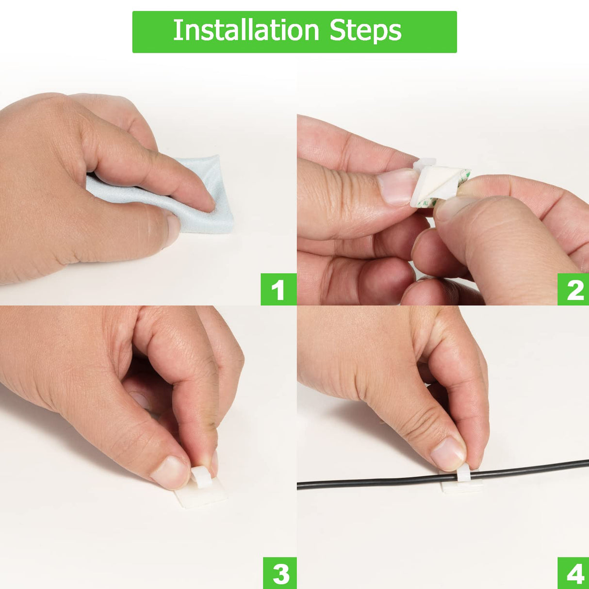 100PCS Cable Clips White, AIBOO Upgraded Wire Clips Adhesive with 50PCS Small Size & 50PCS Large Size Cable Straps, Mini Cable Wire Management for Handling Under Cabinet Lighting with Cords