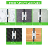 100PCS Cable Clips White, AIBOO Upgraded Wire Clips Adhesive with 50PCS Small Size & 50PCS Large Size Cable Straps, Mini Cable Wire Management for Handling Under Cabinet Lighting with Cords - 45-Degree Angle