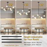 Modern Sputnik Chandelier 8 Lights Height Adjustable Ceiling Light Fixture Mid-Century Modern Gold Chandelier for Dining Room Bedroom Kitchen Living Room with Sloped Ceiling Adapter - Front View