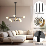 Modern Sputnik Chandelier 8 Lights Height Adjustable Ceiling Light Fixture Mid-Century Modern Gold Chandelier for Dining Room Bedroom Kitchen Living Room with Sloped Ceiling Adapter - Side View