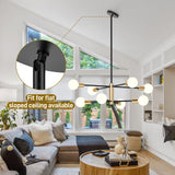Modern Sputnik Chandelier 8 Lights Height Adjustable Ceiling Light Fixture Mid-Century Modern Gold Chandelier for Dining Room Bedroom Kitchen Living Room with Sloped Ceiling Adapter - Top-Down View