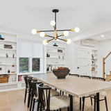 Modern Sputnik Chandelier 8 Lights Height Adjustable Ceiling Light Fixture Mid-Century Modern Gold Chandelier for Dining Room Bedroom Kitchen Living Room with Sloped Ceiling Adapter - Close-Up Angle