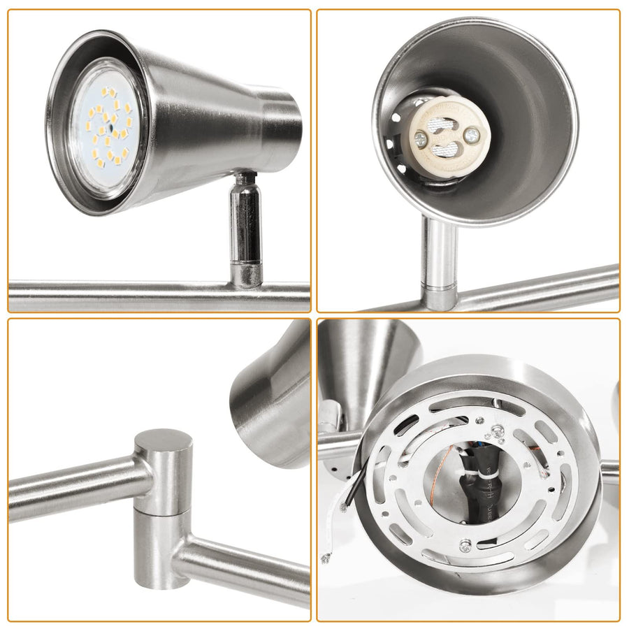 LED 8 Light Track Lighting Fixture Flexible, Adjustable Ceiling Spot Light with GU10 Track Light Head, Accent Lighting Foldable Swing Arm Brushed Nickel(Bulbs Not Included)