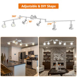 LED Ceiling Light 6 Way Rotatable Spot Lights for Ceiling,Flexible Ceiling Lights for Bedroom,Living Room,Nickel with Protectiv Bulb Trims(Gu10 Bulbs Not Included) - Front View