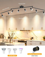 Black Track Lighting Fixture Ceiling, LED Flexible Track Lights with Swing Arm, 8-Light Directional Black Flush Mount Ceiling Spotlight for Kitchen, Living Room (GU10 Bulbs NOT Included)