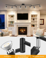 Black Track Lighting Fixture Ceiling, LED Flexible Track Lights with Swing Arm, 8-Light Directional Black Flush Mount Ceiling Spotlight for Kitchen, Living Room (GU10 Bulbs NOT Included) - Rear View