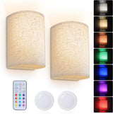 Battery Operated Wall Lights Indoor with Remote, Wireless LED Wall Lights with Fabric Shade, 12 Colors + Day White Changeable Dimmable Wall Lamp for Living Room Bedroom Hallway