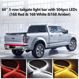 Tailgate Light Bar 60 Inch Triple Row Tail light bar for Pickup Trailer SUV RV VAN Full Function Red Brake White Reverse Amber Turn Signal double flash Light No Drill Install (60inch) - Front View