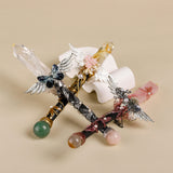 Handmade Crystal Wand, Natural Raw Gemstone Scepter, Magic Healing Wand Rose Quartz - Side View