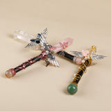 Handmade Crystal Wand, Natural Raw Gemstone Scepter, Magic Healing Wand Rose Quartz - Top-Down View