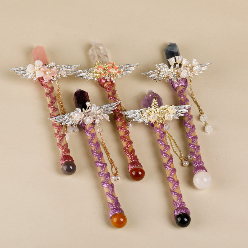 Handmade Crystal Wand, Raw Gemstone Scepter, Natural Magic Wand Rose Quartz