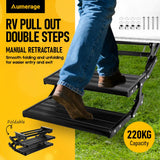 Heavy Duty Double Aluminium Caravan Step – Anti-Slip RV Entry Step, Stable 2-Tier Camping Step, Durable Outdoor Access Step, 54.5 x 77.5 x 30cm - Close-Up Angle