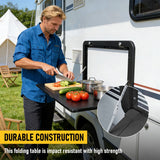 Aumerage Aluminium Folding Caravan Table – Lockable, Space-Saving Portable Table with 50kg Capacity, Black - Front View