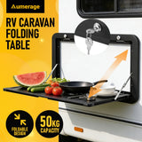 Aumerage Aluminium Folding Caravan Table – Lockable, Space-Saving Portable Table with 50kg Capacity, Black - Close-Up Angle