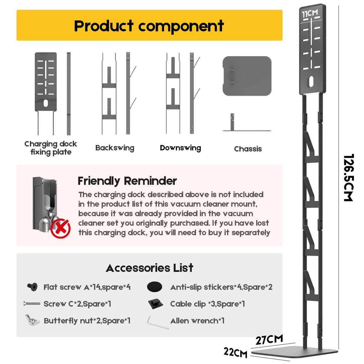 Mershine Vacuum Stand for Dyson V16 G5 V15 V11 V10 V8 V7 V6, Carbon Steel Cordless Vacuum Holder