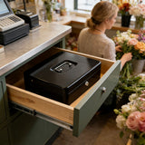 Lockable Metal Cash Box with 2 Keys, 4 Bill & 5 Coin Tray, Security Money Box with Anti-Loss Rope - Side View