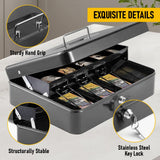Lockable Metal Cash Box with 2 Keys, 4 Bill & 5 Coin Tray, Security Money Box with Anti-Loss Rope - Top-Down View