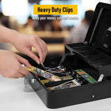 Lockable Metal Cash Box with 2 Keys, 4 Bill & 5 Coin Tray, Security Money Box with Anti-Loss Rope - Rear View